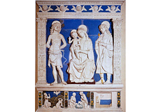 アンドレア・デッラ・ロッビア作「王座の聖母子と聖セバスティアーノ、聖ジュリアーノ」